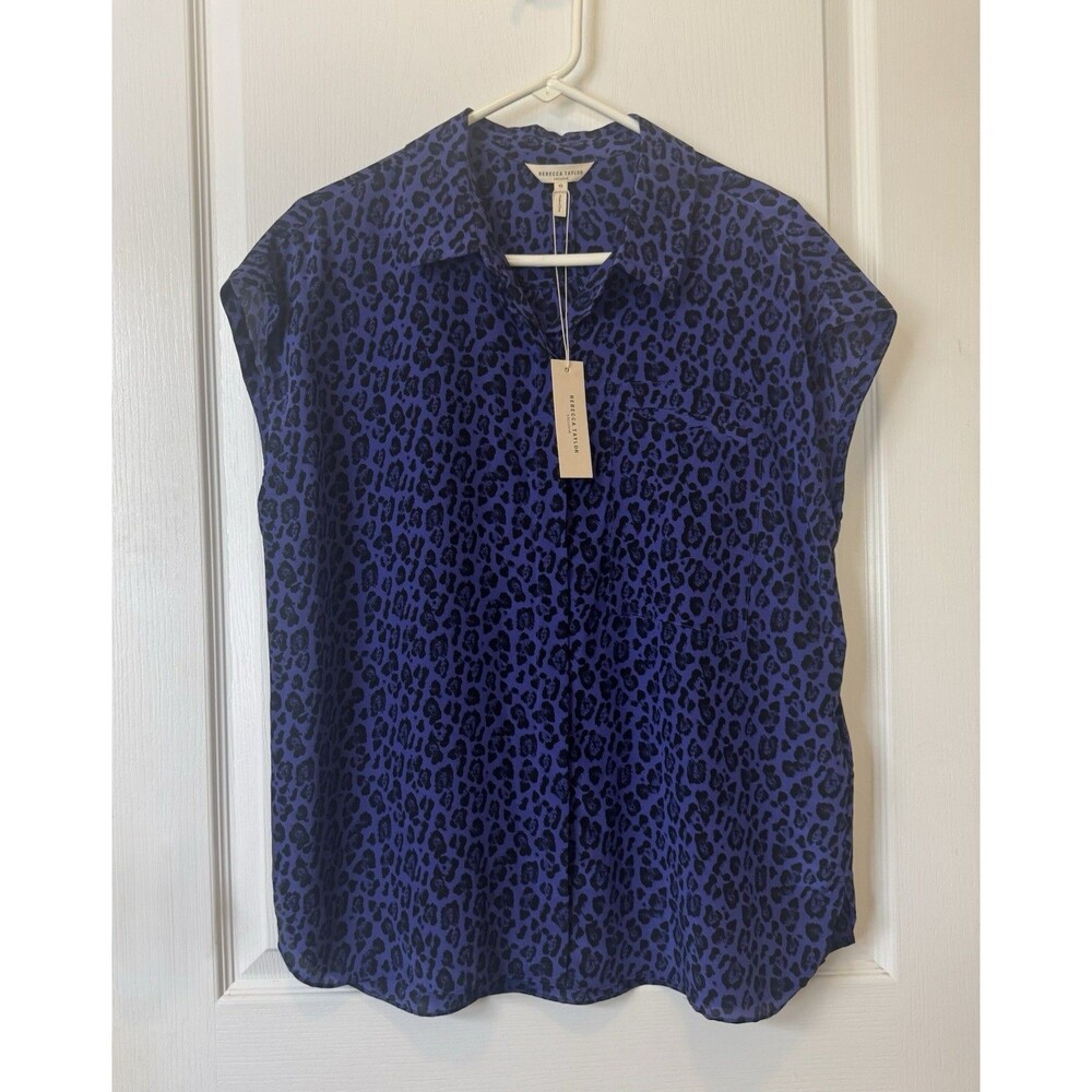 NWT Rebecca Taylor 100% Silk Blouse Button Down Size 10 Animal Print